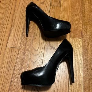 Black Leather Platform Heels